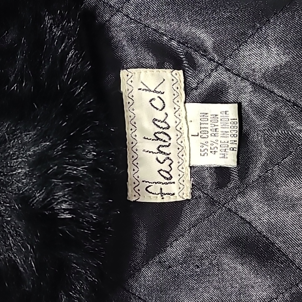 Flashback Vintage Embroidered Faux Fur Black Coat Jacket Size L - Picture 7 of 15